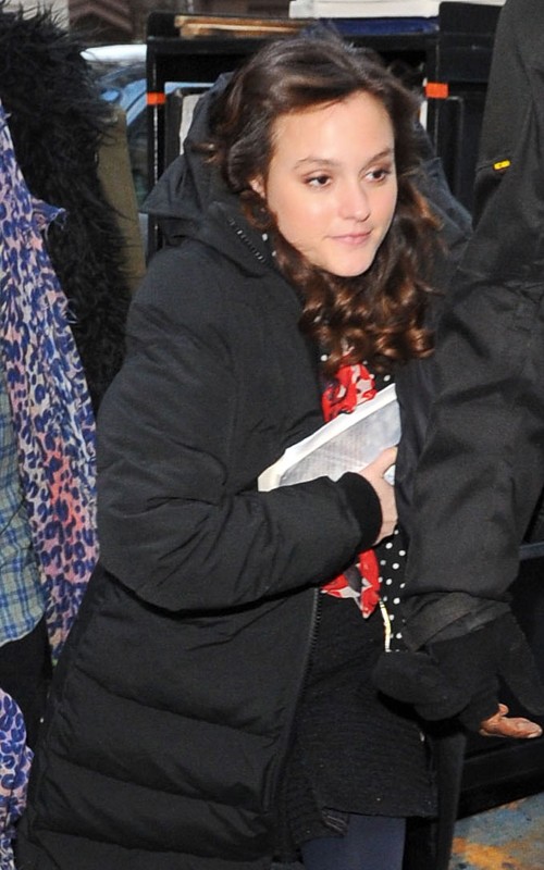 Leighton Meester on the set of