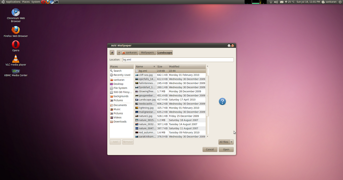 My experiments with Linux Setting changing wallpapers as background in Ubuntu Lucid