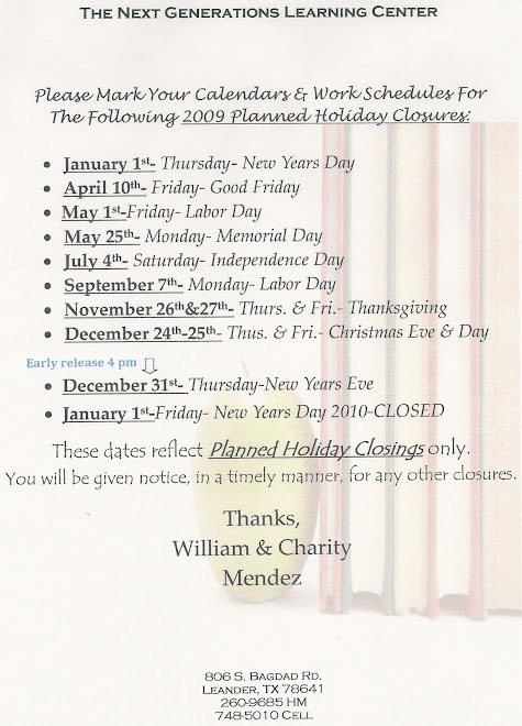 2009 Planned Holiday Closings