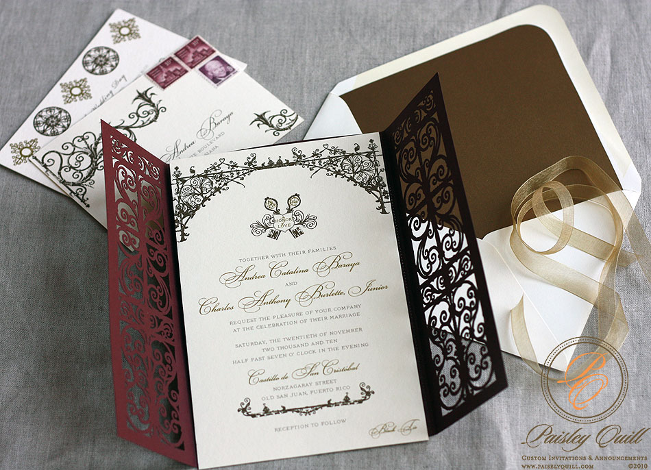 Paisley Quill Spanish Style Laser Cut Invitations