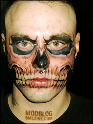 skull face tattoo. insane tattoos. usa tattoo