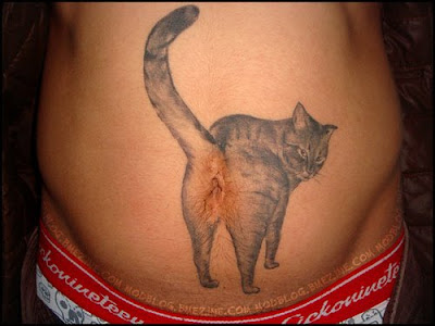 stock vector : Cat tribal tattoo design. Funny cat tattoo.