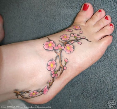 Amazing Foot Japanese Cherry Blossom Tattoos For Girls