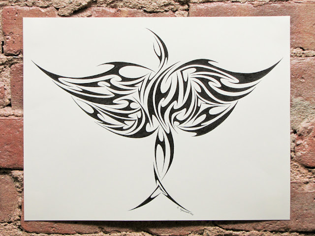 Pen and ink phoenix tribal by Elaine Espinosa