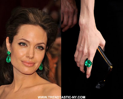 Emerald accessories changed the look of Angelina Jolie's Elie Saab drees for