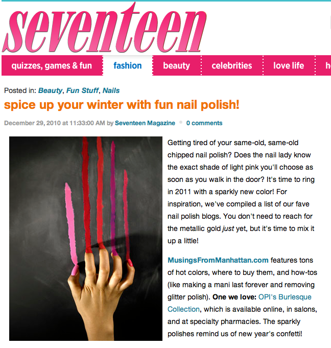 From Manhattan featured as one of Seventeen.com's favorite nail blogs!