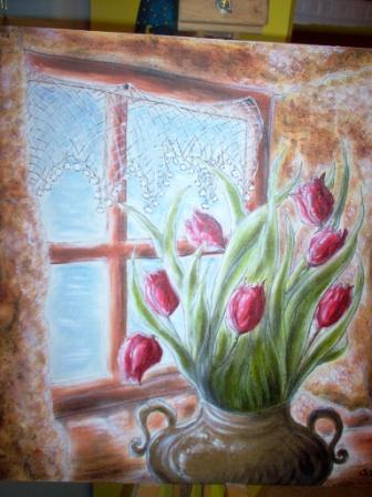 finestra con tulipani 50x50