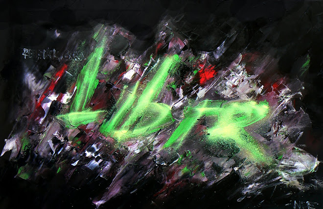 "Red, Black, green", huile et aérosol(fluo) sur toile, 70x50cm