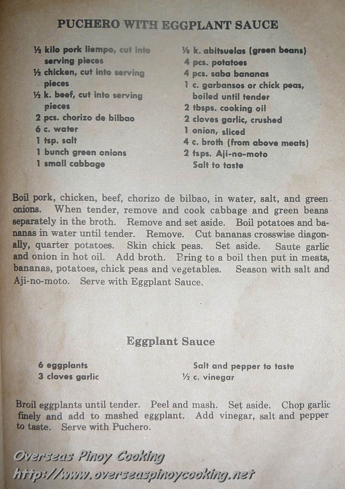 Overseas Pinoy Cooking Pinoy Pochero, Pochero with Eggplant Sauce