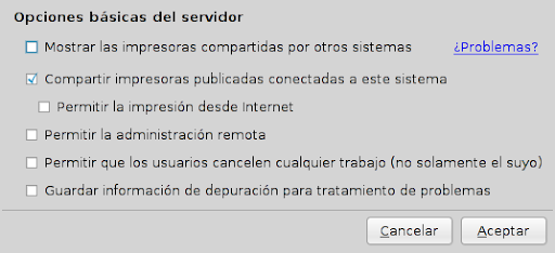 Configuración del servidor para publicar Impresoras compartidas