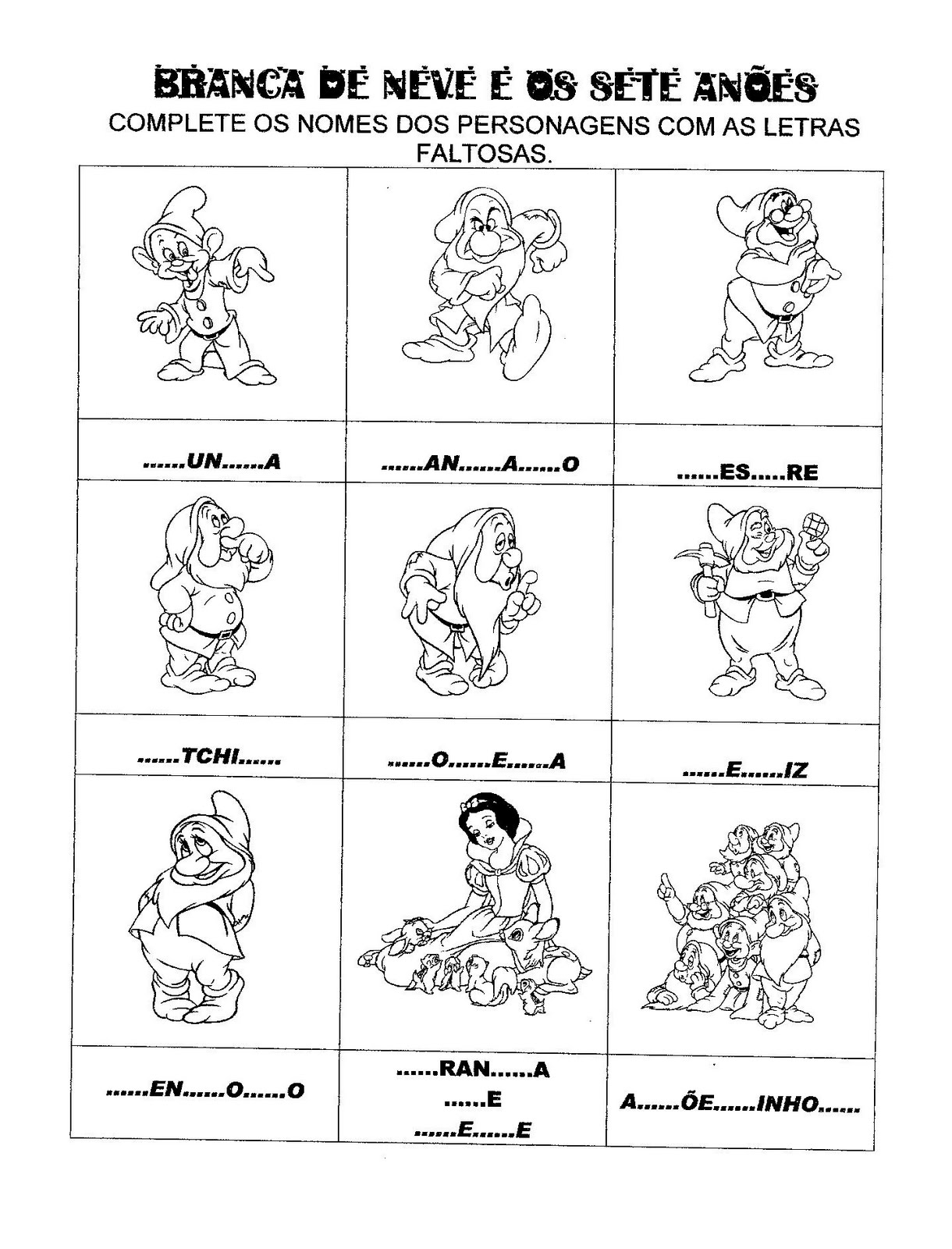 Cantinho do Educar: ATIVIDADE: BRANCA DE NEVE E OS SETE ANÕES