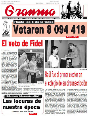 Farsa.- Para 'Granma' ayer fue el día de 'El voto de Fidel' Portada+01