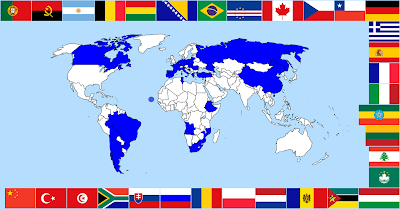 Mapa Mundi com bandeiras dos países dos sócios da Espontânea