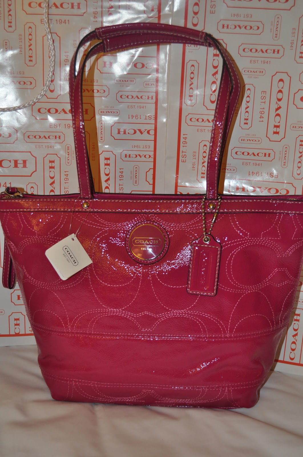 coach pink patent leather purse