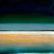 Sept 12 Minimalist Beach w Person Original Acrylic on Wood Panel 8x8 only . (minimalist beach)