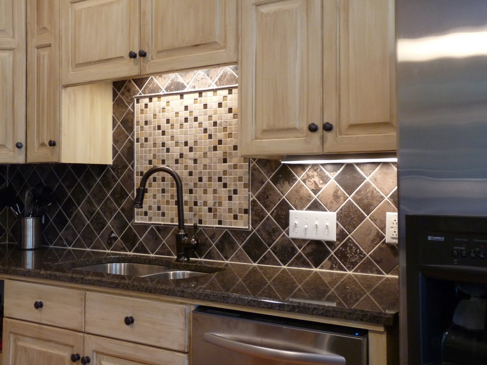 Dark kitchen cabinets with light granite Modern Kitchen Backsplash with Granite