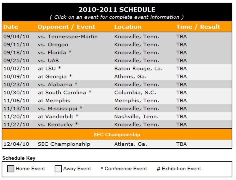 football tennessee schedule university volunteers come support games their 2010
