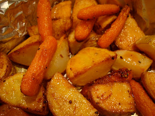 Vegetables in pan after being roasted