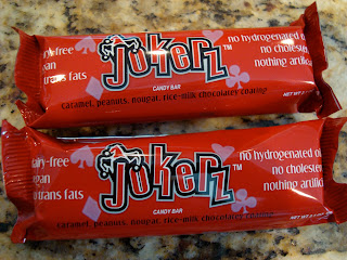 Two Jokerz candy bars on countertop