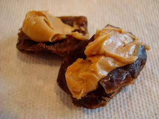 Close up of dates with peanut butter