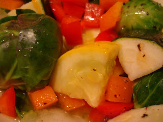 Steamed squash, peppers, zucchini and brussel sprouts