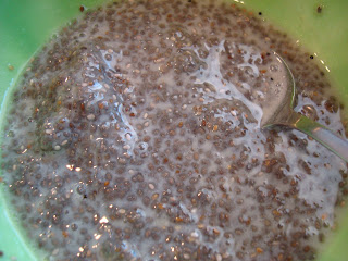 Thickend chia pudding mixture in bowl