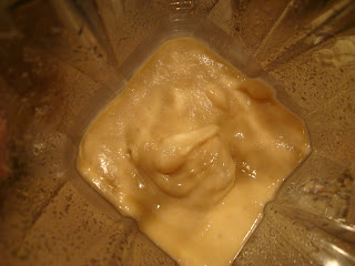 Blended up ingredients of banana softserve