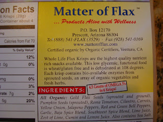 Matter of Flax information on back of container