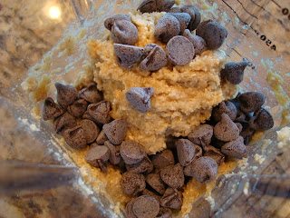 Chocolate chips added to blended mixture