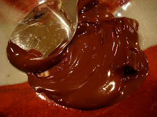 Melted chocolate in bowl with spoon