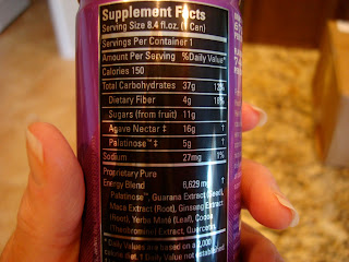 Supplement Facts on back of Energy Drink