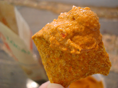 Close up of "Spicy Doritos" Cheezy Dip on chip