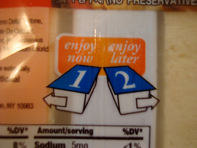 Label on tofu container showing how to split the pack