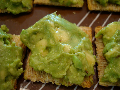 Close up of cracker spread with Homemade Guacamole 