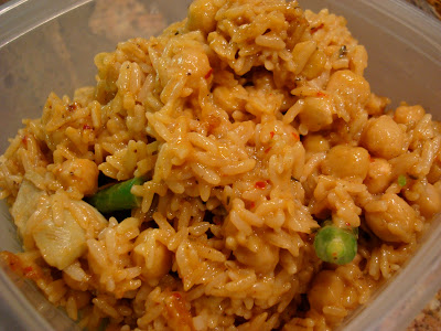 Caribbean Coconut Rice with Garbanzos & Veggies in clear container