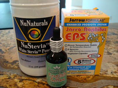 White Stevia Powder, Probiotics and liquid stevia