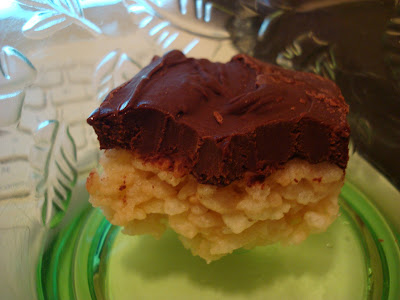 One GF Vegan "Rice Krispie" Treat with Chocolate Peanut Butter Coconut Oil Frosting 