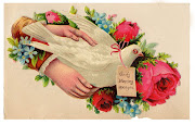 Free Image, Dove and flowers. A bookmark from about 1880, beautiful flowers . (freevintageimage egen bild)