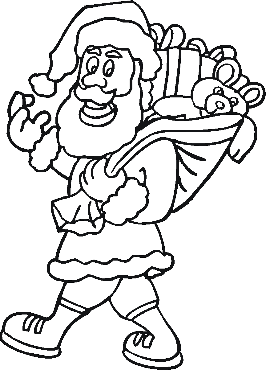 christmas santa with presents coloring picture