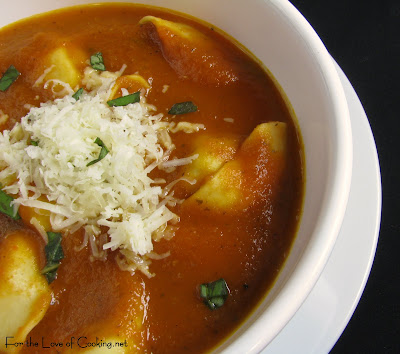 Roasted Tomato and Basil Soup with Pesto Tortelloni