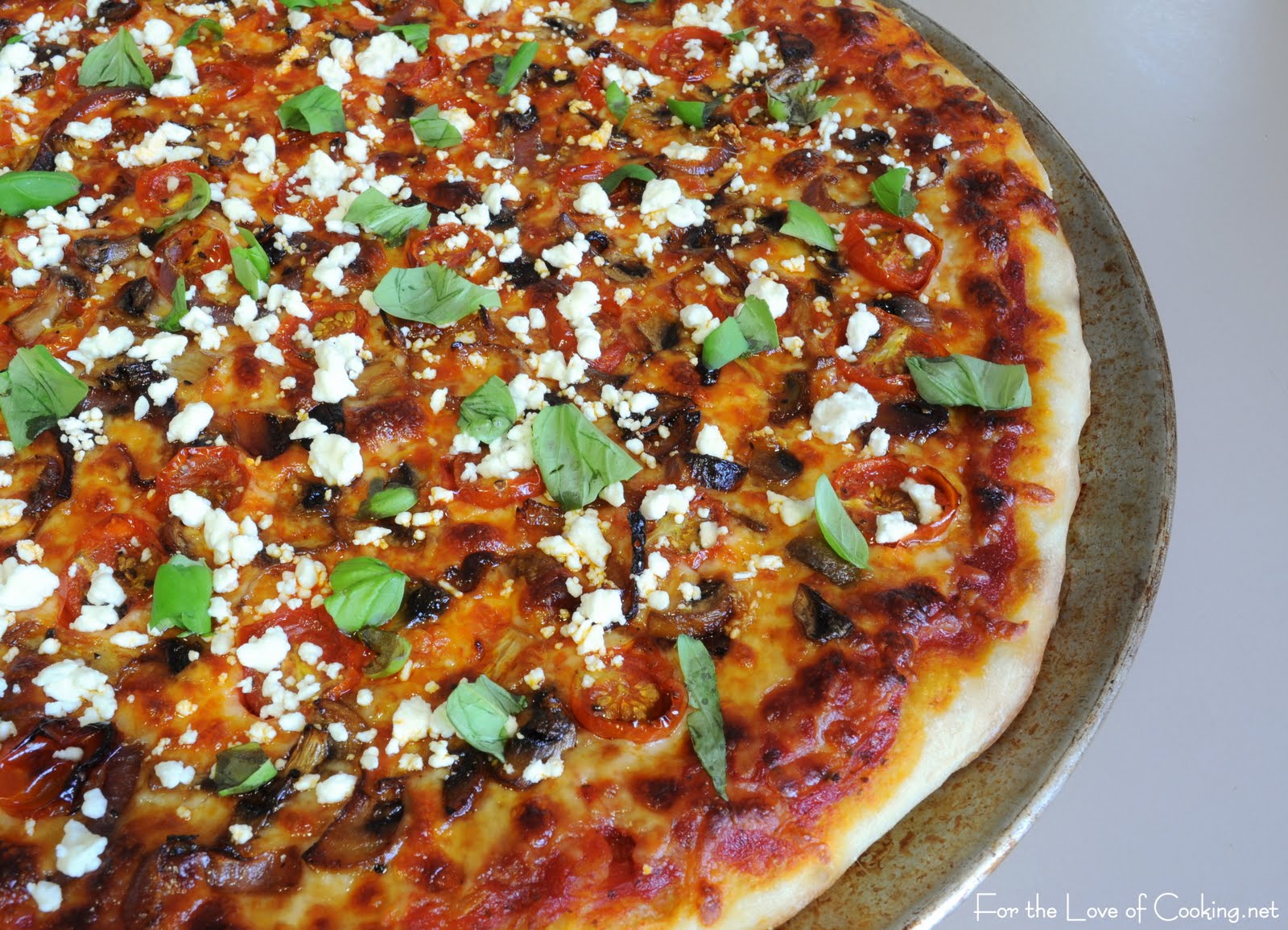 Roasted Vegetable, Feta Cheese, and Fresh Basil Pizza For the Love of Cooking