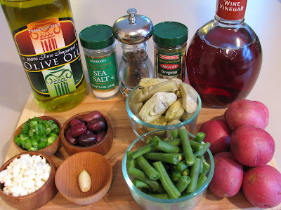 Potato Salad with Artichokes, Green Beans, Olives and Feta