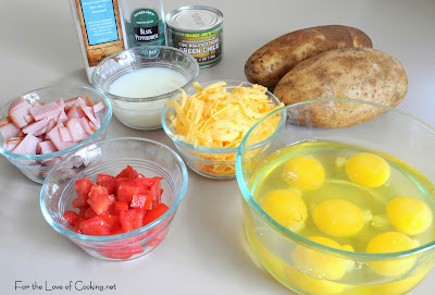 Canadian Bacon, Green Chile, &amp; Cheddar Quiche with a Shredded Potato Crust