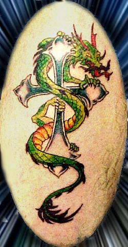 Latin King tattoo - Rate My Size:500x667. Red dragon cross tattoo on upper