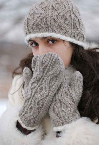 Alpaca Cable Knit Mittens Content in a Cottage
