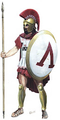Lacadaemonian Hoplite bitterly clinging to his "assault weapon"