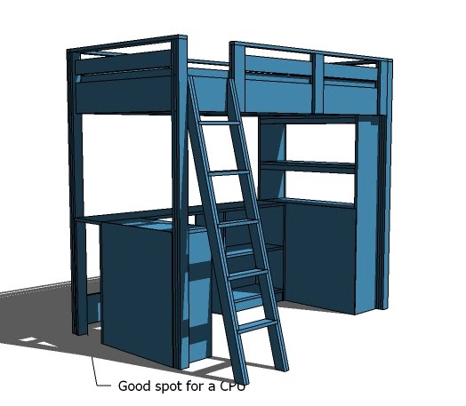 loft bed with desk and bookcase