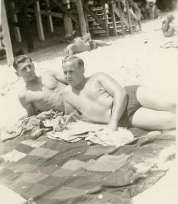 [1940s+Two+Men+on+Beach+Blanket+in+Briefs+Cut+Speedo+Swim+Trunks+Shirtless.jpg]