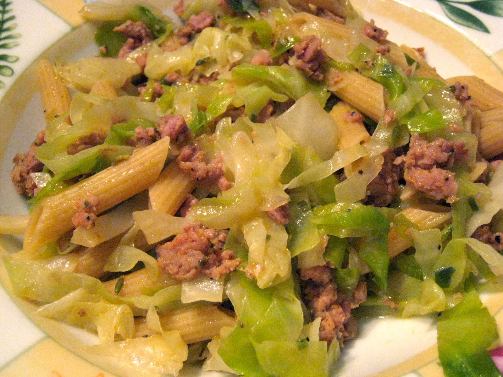 my nutritious dish sweet italian sausage with cabbage tossed with penne