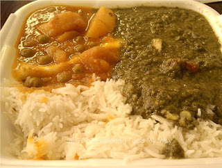 Palak Paneer and Aloo Muteer with Basmati Rice